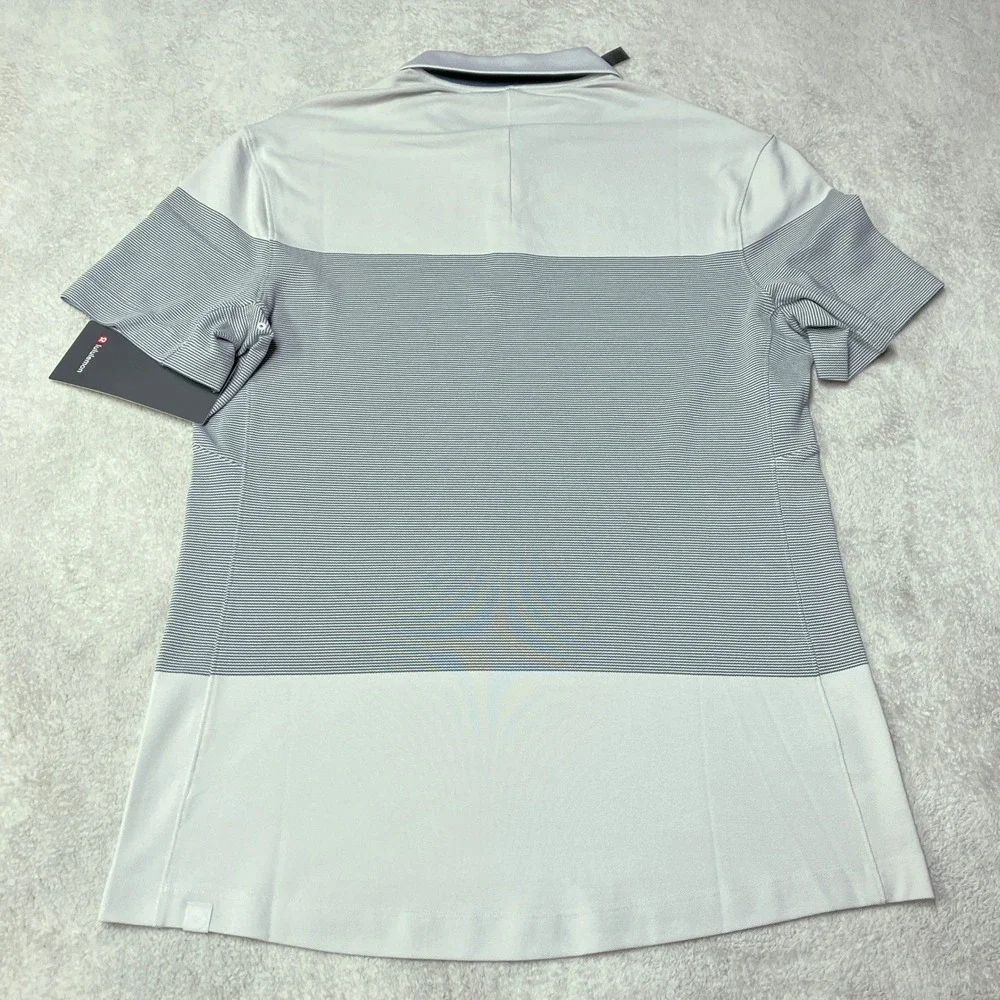 NWT Lululemon Mens Tech Pique Polo Shirt Gray Striped LM3CFPS Size M